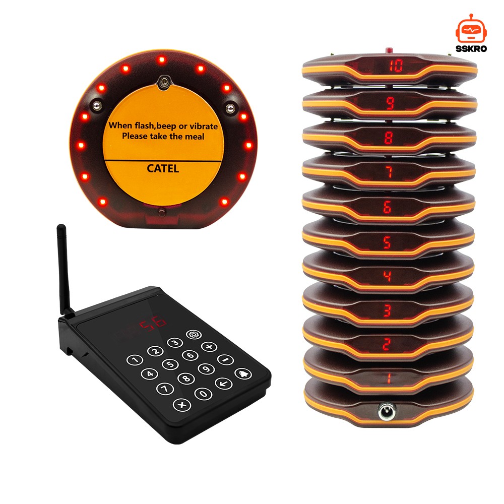 CATEL CTP206 30คิว ระบบเรียกเพจเจอร์กันน้ำ สำหรับร้านอาหาร ระบบเรียกเพจเจอร์แบบสั่น พร้อมเสียงบี๊ป เหมาะสำหรับร้านอาหารฟาสต์ฟู้ด รถขายอาหาร โรงแรม โบสถ์ สถานรับเลี้ยงเด็ก ระบบเรียกไร้สายสำหรับร้านอาหาร โรงแรม บาร์ ร้านกาแฟ และรถขายอาหาร