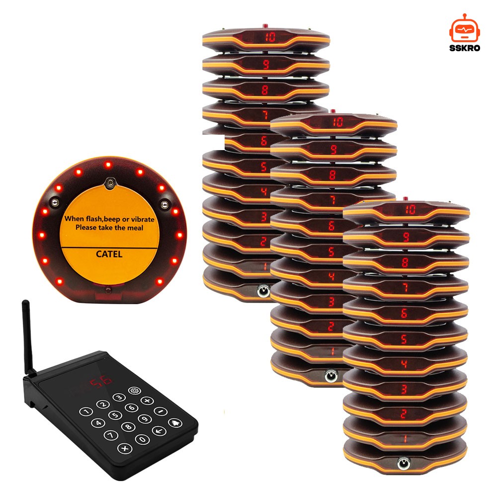 CATEL CTP206 30คิว ระบบเรียกเพจเจอร์กันน้ำ สำหรับร้านอาหาร ระบบเรียกเพจเจอร์แบบสั่น พร้อมเสียงบี๊ป เหมาะสำหรับร้านอาหารฟาสต์ฟู้ด รถขายอาหาร โรงแรม โบสถ์ สถานรับเลี้ยงเด็ก ระบบเรียกไร้สายสำหรับร้านอาหาร โรงแรม บาร์ ร้านกาแฟ และรถขายอาหาร