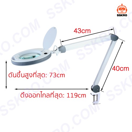 โคมไฟ LED แว่นขยาย 5 Diopter (5D หรือ 2.25เท่า) 10วัตต์ แสง2สี เลนส์กระจก ขนาด 6นิ้ว แบบหนีบโต๊ะ รุ่น/รหัส CADIK 5D-10W รูปที่ 2