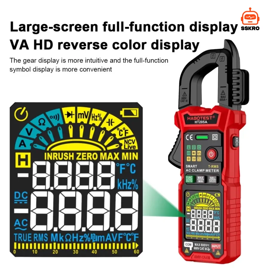 HABOTEST HT205D ดิจิตอลแคลมป์มิเตอร์ 600A AC/DC วัดแรงดันไฟฟ้า 600V True RMS รุ่น/รหัส HT205D รูปที่ 8