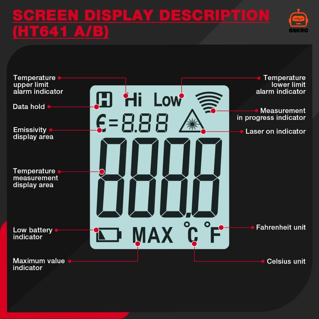 HABOTEST HT641B+ เครื่องวัดอุณหภูมิอินฟราเรด (เลเซอร์) รุ่น/รหัส HT641B+ รูปที่ 4