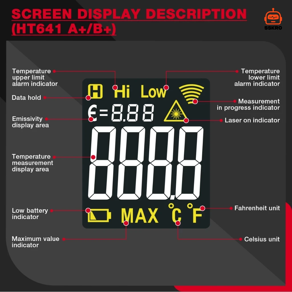 HABOTEST HT641B+ เครื่องวัดอุณหภูมิอินฟราเรด (เลเซอร์) รุ่น/รหัส HT641B+ รูปที่ 5
