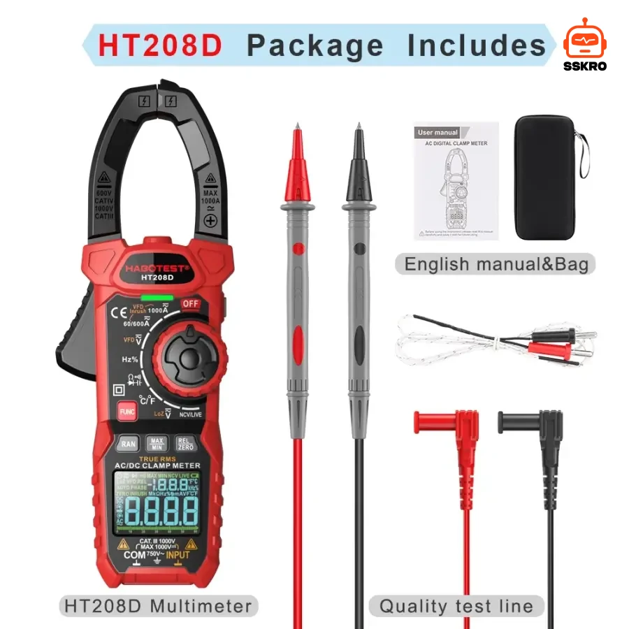 HABOTEST HT208D ดิจิตอลแคลมป์มิเตอร์ 1000A AC/DC มัลติมิเตอร์วัดแอมป์ True RMS รุ่น/รหัส HT208D รูปที่ 9